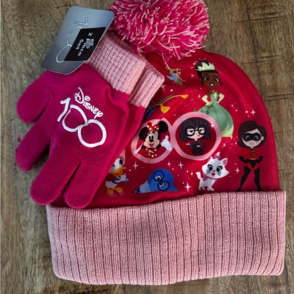 Disney 100 Pink Kids Hat and Gloves Set NEW with tags NWT